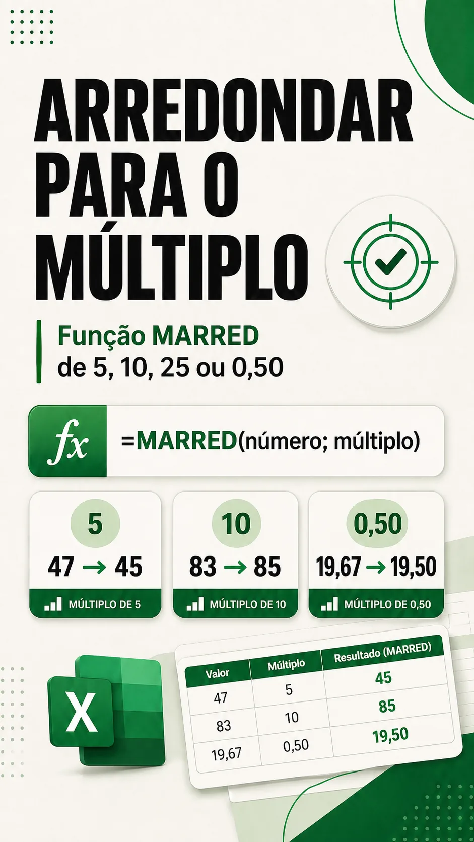 Capa do vídeo: Função MARRED(): arredonde para o múltiplo de 5, 10 ou qualquer valor
