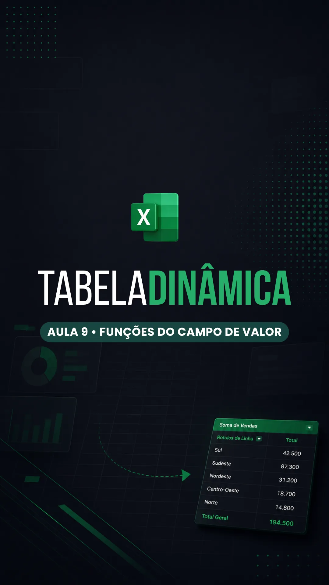 Capa do vídeo: Tabela dinâmica: troque a função de resumo entre soma, contagem e média